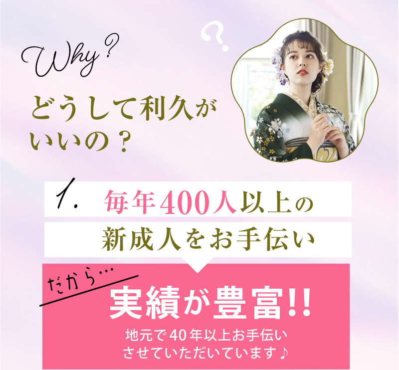 どうして利久がいいの？毎年400人以上の新成人をお手伝い